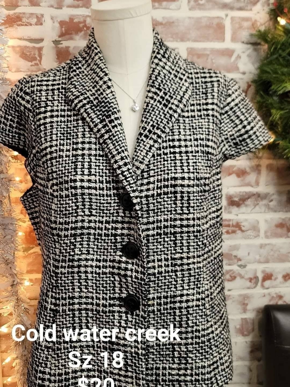 Coldwater Creek Black & White Tweed Short-Sleeve Blazer Jacket